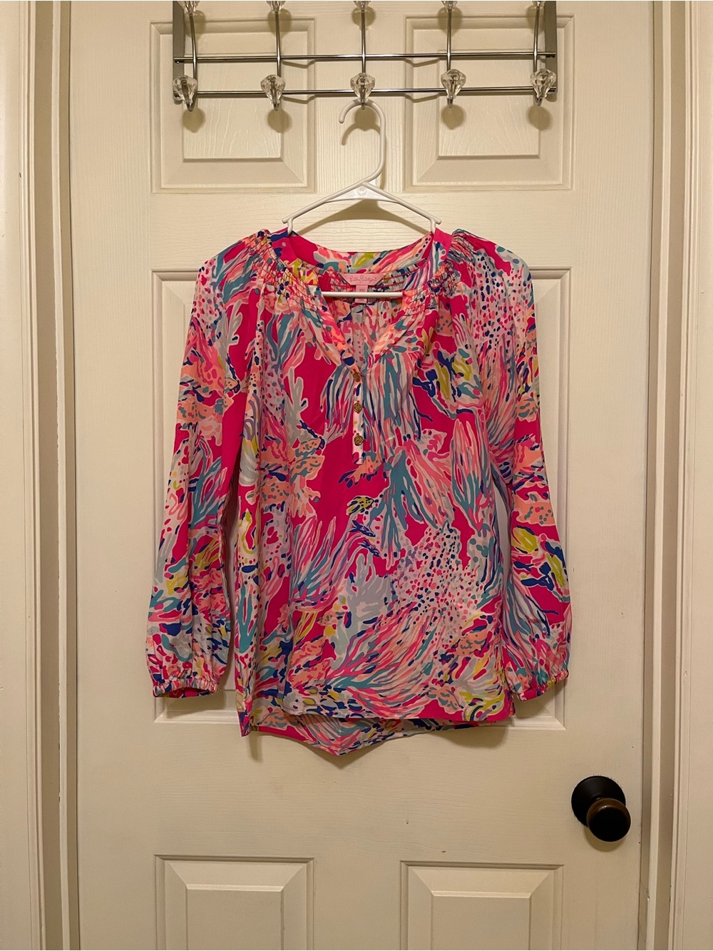 Lilly Pulitzer Elsa Too Pink Multi-Color Abstract Print Blouse